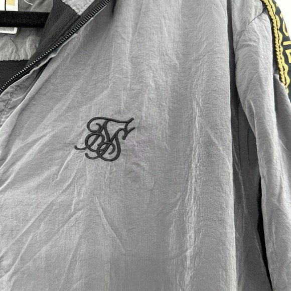 SIKSILK Gray Spellout‎ Stripe Nylon Quarter Zip Jacket Size Large - Picture 3 of 10